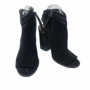 Dolcetta Riley Black Vegan Suede Open Toe Ankle Shoes Heels Sz 7